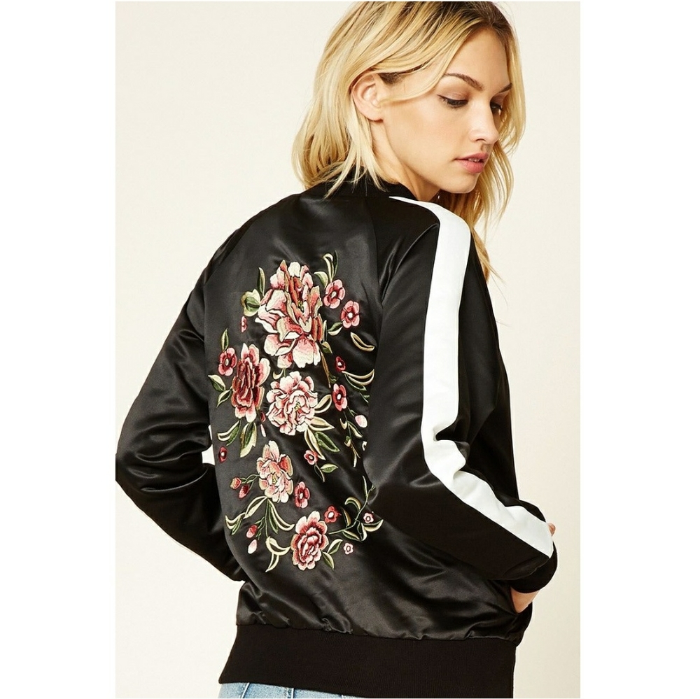 FOREVER 21 Contemporary Embroidered  Bomber Jacket